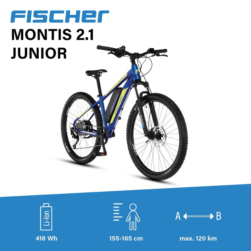 27" Junior E-Bike FISCHER E-Mountainbike Montis 2.1 E-Mtb RH 38 cm 418 Wh blau - Bild 2 von 4