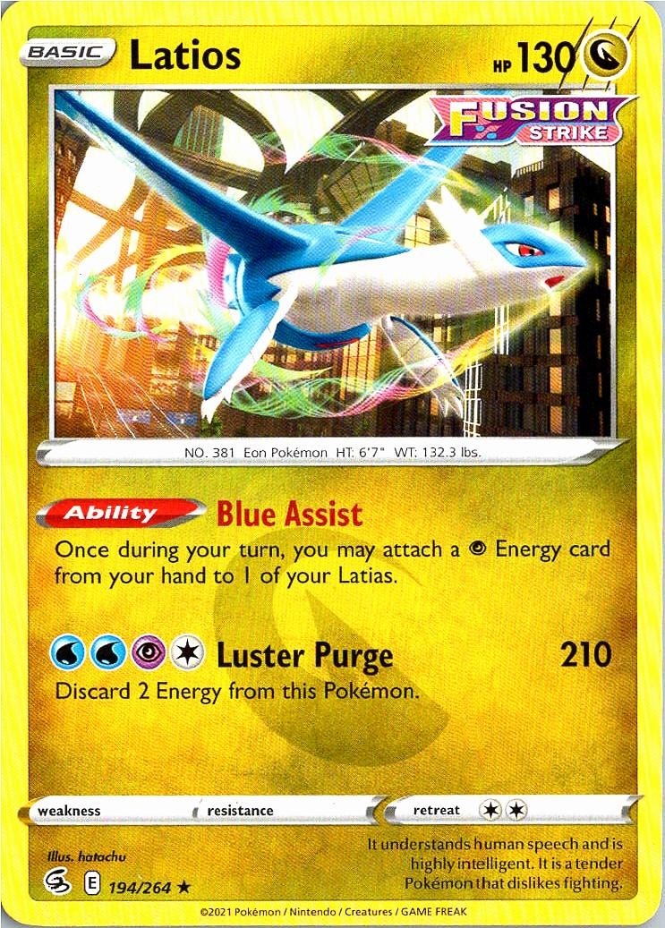 Latios 194/264 Rare Fusion Strike Pokemon Lightly Played