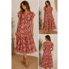 Ulla Johnson Floral Midi Dress Pink Red Boho Ruffle Size 4