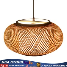 Bamboo Wicker Vintage Rattan Lantern Pendant Light Ceiling Hanging Lamp Fixture