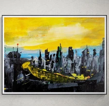 Original Art. Acrylic on Heavy Art Paper. 12x9 inches. 'City at Dusk'