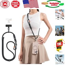 Elegant Anti-Theft Phone Lanyard with Durable Carabiner - Adjustable Black Strap
