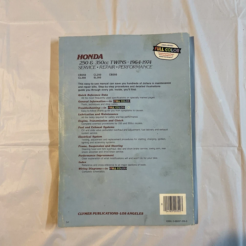Manual de servicio y reparación Clymer Honda Motorcycle 250 - 350cc Twins 1964-1974 Foto 2 de 4
