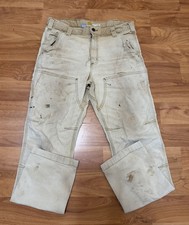 Carhartt Mens 34x32 Faded Khaki Double Knee Work Pants Distressed Stained