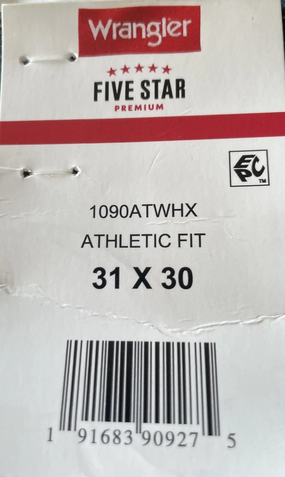 NOVO! Jeans Wrangler Athletic Fit masculino (31x30) lavagem escura azul algodão stretch novo com etiquetas - Imagem 4 de 4