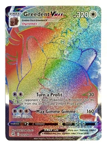 Greedent VMAX - 272/264 - SWSH Fusion Strike Secret Rare Holo Pokémon Card - NM