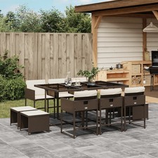 11 Piece Patio Dining Set with Cushions Brown Poly Rattan