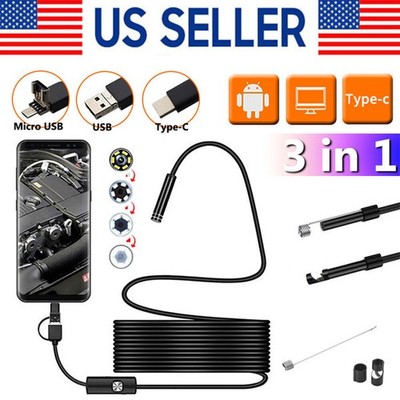 6LED USB Snake Endoscope Borescope HD Inspection Camera For Android Type C Lot