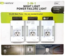 Capstone 2-in-1 LED Night Light & Power Failure Light 3-Pack Plug-In