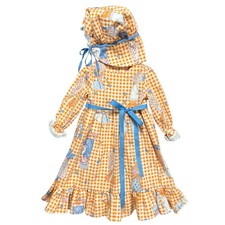 VTG 70s Little Girls Prairie Orange Gingham Dress Bonnet Set Sz 3T Cottagecore