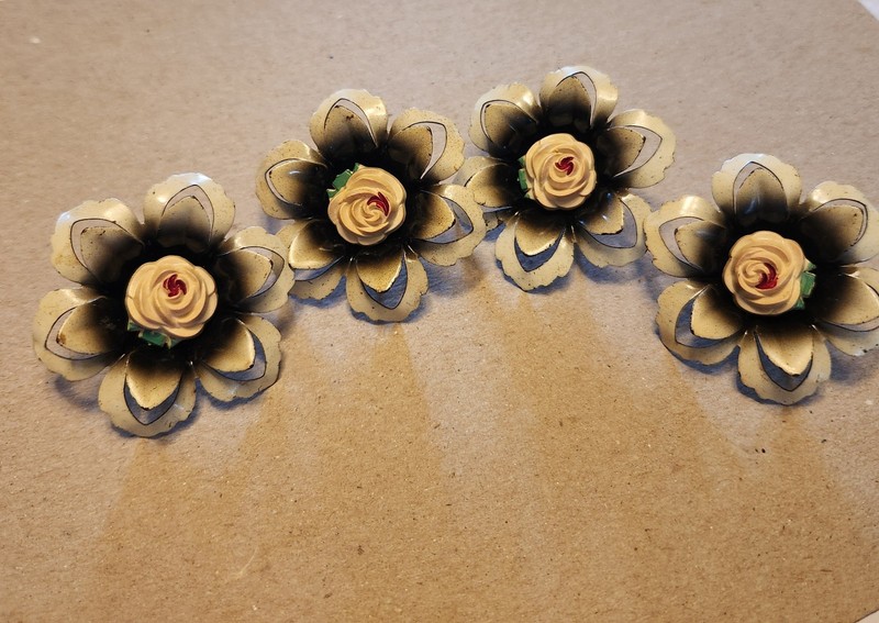 Set of 4 Antique White Black Pink Metal Flower Curtain Push Pin Tie Backs