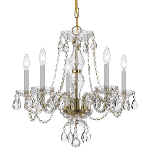 Crystorama Traditional Crystal 21" Wide Brass Frame 5-Light Chandelier - Picture 2 of 5
