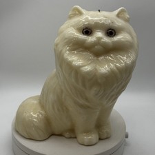 Vintage Persian Cat Wax Candle Ivory Lavender  Eyes Carved Sculpted Figurine MCM