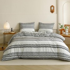 White and Black Wave Striped Comforter Set King Aztec Boho Bedding Comforter ...
