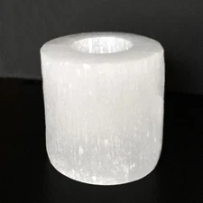 Natural Selenite Crystal Candle Holder Round HANDMADE Mediation Protection Heal