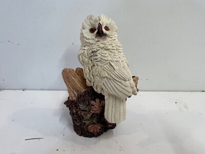 Vintage White Owl Figurine on Broken Forest Log