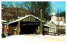 Waitsfield VT Vermont Old Covered Bridge Wintertime Chrome Postcard