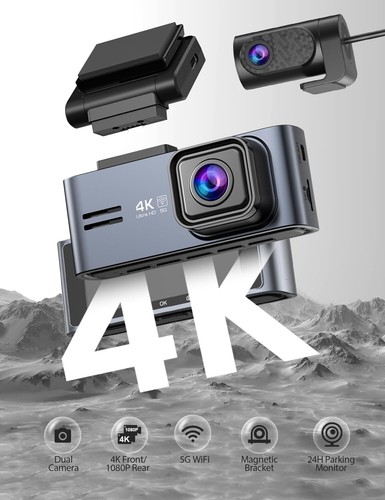 OMBAR 4K Dashcam vorne und hinten - WLAN, Nachtsicht, 170° Weitwinkel, G-Sensor