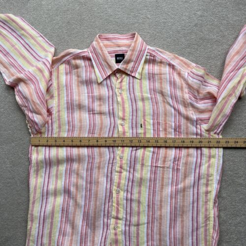 Hugo Boss Men’s Pure Linen Button Up Striped Shirt Multicoloured Size M - Picture 13 of 15