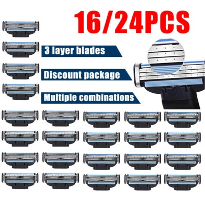 QNGENET 16/24PCS for Gillette MACH 3 Razor Blades Stainless Steel Blades Replacments UK