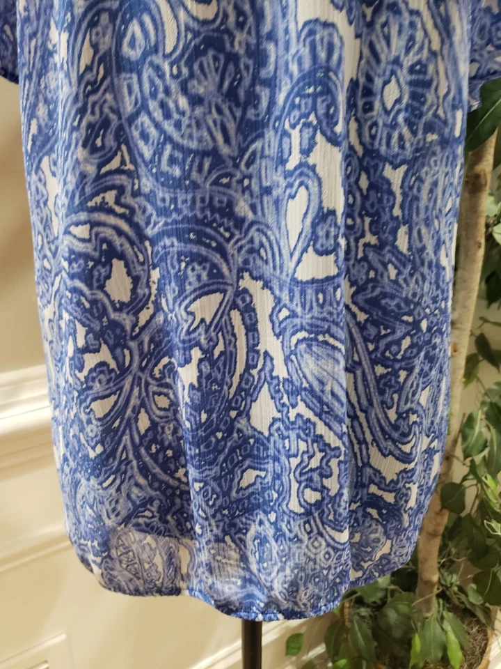 St. John’s Bay 女式蓝色 100% 聚酯纤维短袖低圆领上衣 1X — 第 3/4 张图片