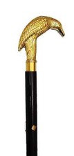 Antique Handmade Wooden Walking Stick Cane with Bird Designer Brass Handle Gift