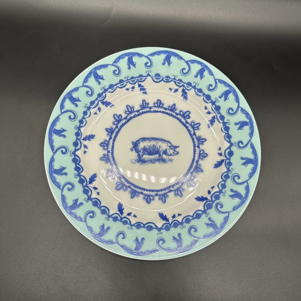 Plato de Cena Anthropologie Cerdo Ardilla Japón Blanco Azul Decoración Granja Retirado Foto 2 de 4
