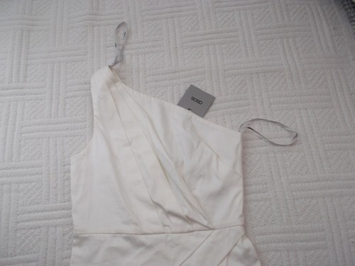 BNWT ASOS size 8 IVORY COTTON ONE SHOULDER MIDI PENCIL DRESS - Picture 2 of 4