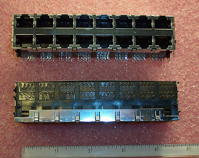 QTY (5) 16 PORT (2x8) R/A CAT5 RJ-45 8P8C MODULAR TELEPHONE JACKS 406495-1 TYCO