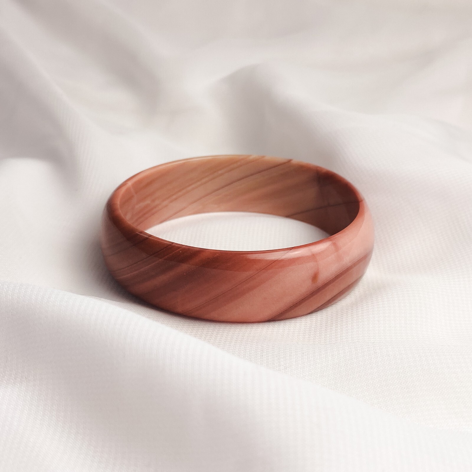 Solid Gemstone Carved Striped Pattern Pink Orange… - image 1