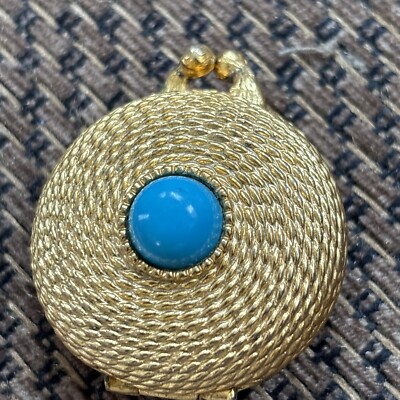 Estee Lauder Solid Perfume Compact Gold Tone Rope Design Turquoise‎ Color Stone Estee Lauder Solid Perfume Compact Gold Tone Rope Design  main image 3