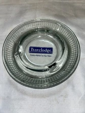 Vtg Travelodge Inns Hotels And Suites Round Ashtray Clear With Blue Lettering 