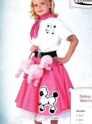 Girl's Deluxe Pink Poodle Skirt Sock Hop Dance 1950s Costume SIZE