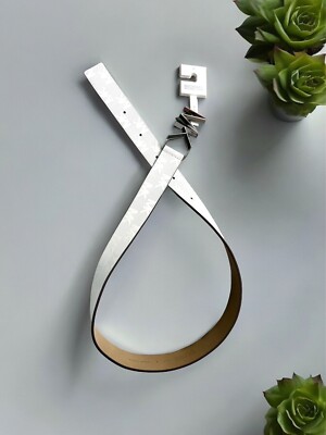 Michael Kors Belt White~Genuine Leather Stamp MK Logo~MK Silver