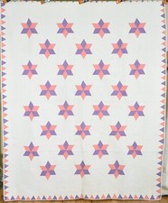 WELL QUILTED Vintage 30's Stars Antique Quilt Nice Sawtooth Border 