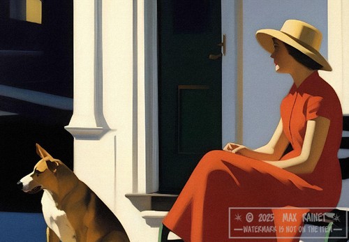 Lady in Red Dress w Her Dog 2019 Jasper Collins * Solitude * Frame Worthy Art - Picture 4 of 10