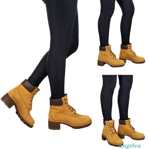 Timberland kinsley 6 in wheat nubuck block heel lace up ankle boots waterproof - Picture 3 of 12