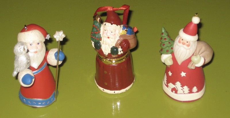 3 Hallmark SANTA Christmas Ornaments, no boxes. 2011 with Owl,1998 Hinged, 2006