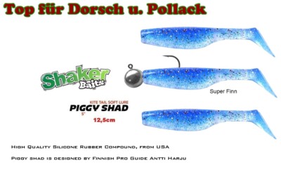 3 Stück Peggy Shad + VMC - Jighaken 7161BN 6/0 60g Top für Dorsch u. Pollack #22
