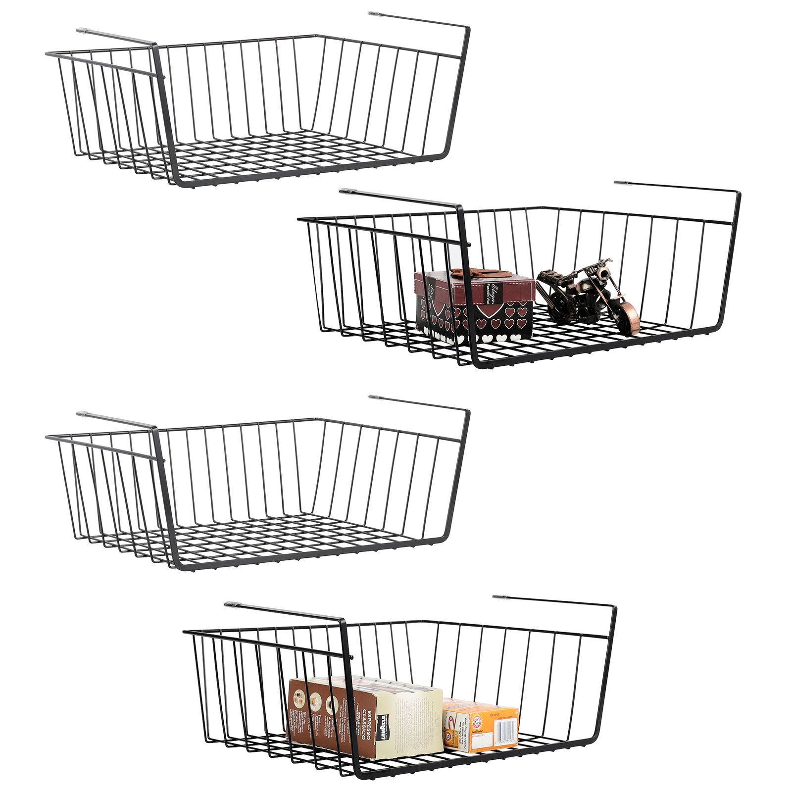 4PCS Under Desk Storage Shelf Organizer Sliding Pantry Storage