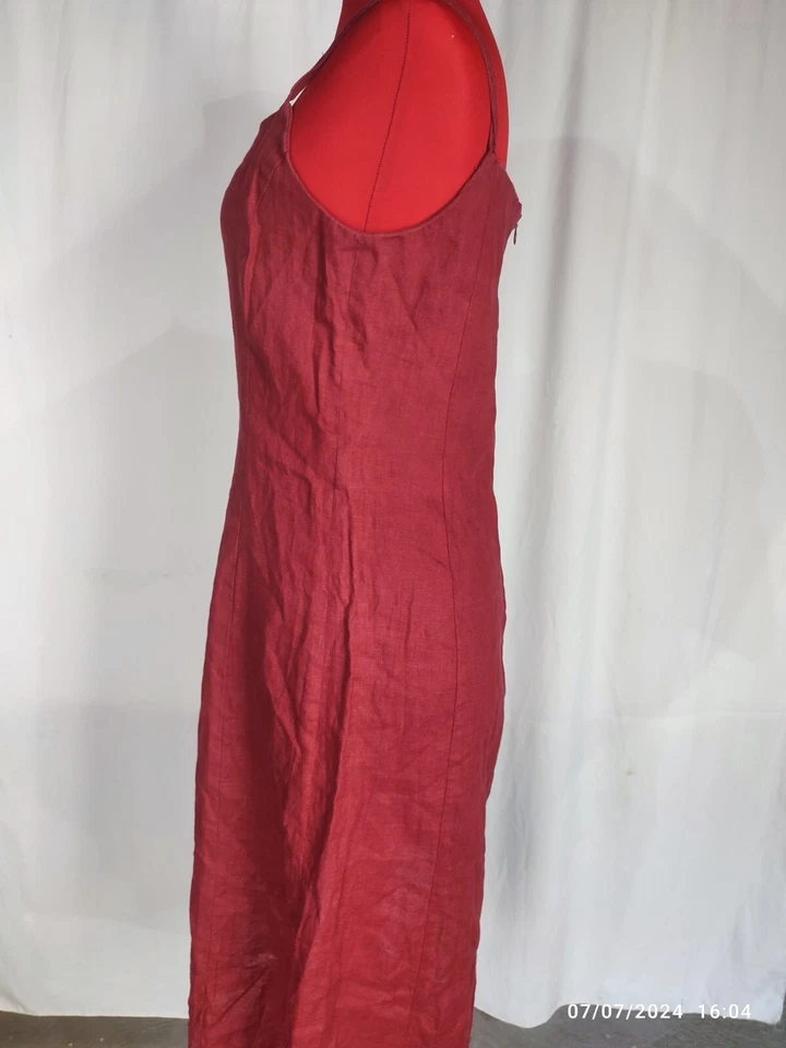 VESTIDO BURTON MUJER ROJO GRANATE SIN MANGAS LÍNEA A LINO HASTA LA RODILLA TALLA 10 Foto 3 de 4