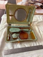 Celluloid Art Deco Dark Green Vanity Set Beautiful with Case
