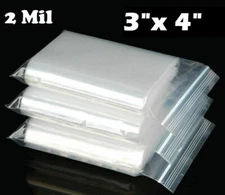 3" x 4" Clear Top Lock Zip Seal Plastic Bags 2Mil Jewelry Pill Zipper Baggies