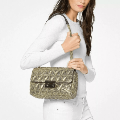 MICHAEL KORS Gold Metallic Sloan Quilted Pyramid Large Chain