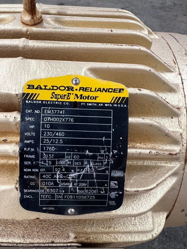 BALDOR MOTOR EM3774T 10HP 3PH 1760RPM 230/460V 215T 12/12.5AMPS - Image 2 of 4