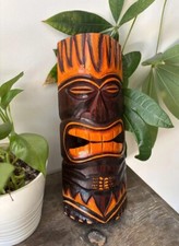 Hawaii Hand Made Carved Wooden 12" Tiki Painted Mask Wall Decor Hanging Man Cave