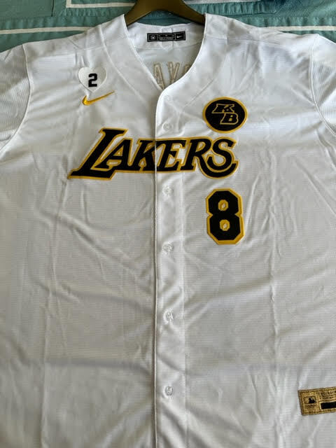 L A Lakers Kobe Bryant/Gigi #2 (Heart Patch) #8/#24 NBA Button White Jersey