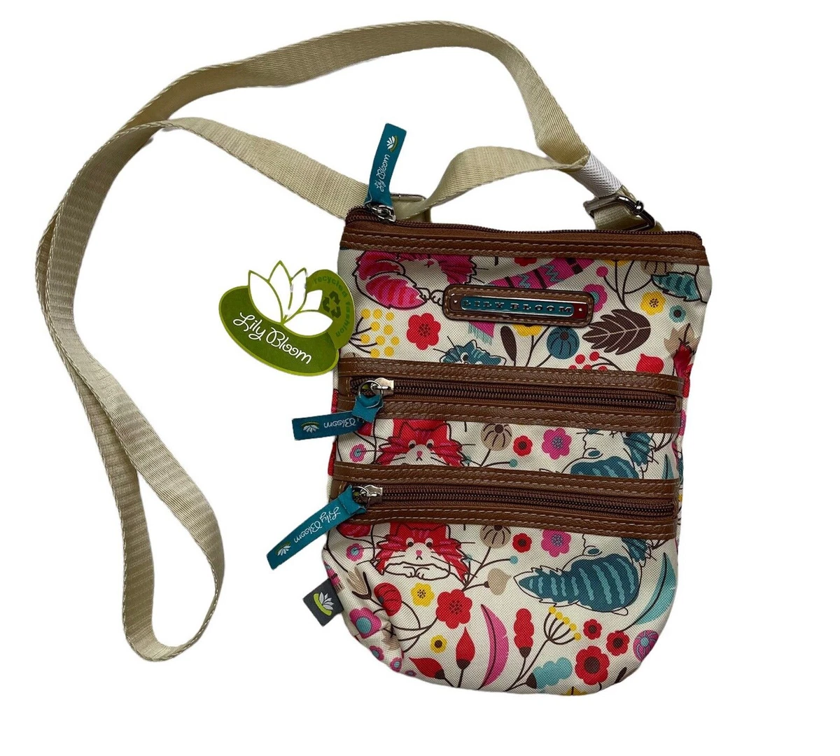 NEW Lily Bloom Eva crossbody Love Cats Purse pink blue teal pockets recycled