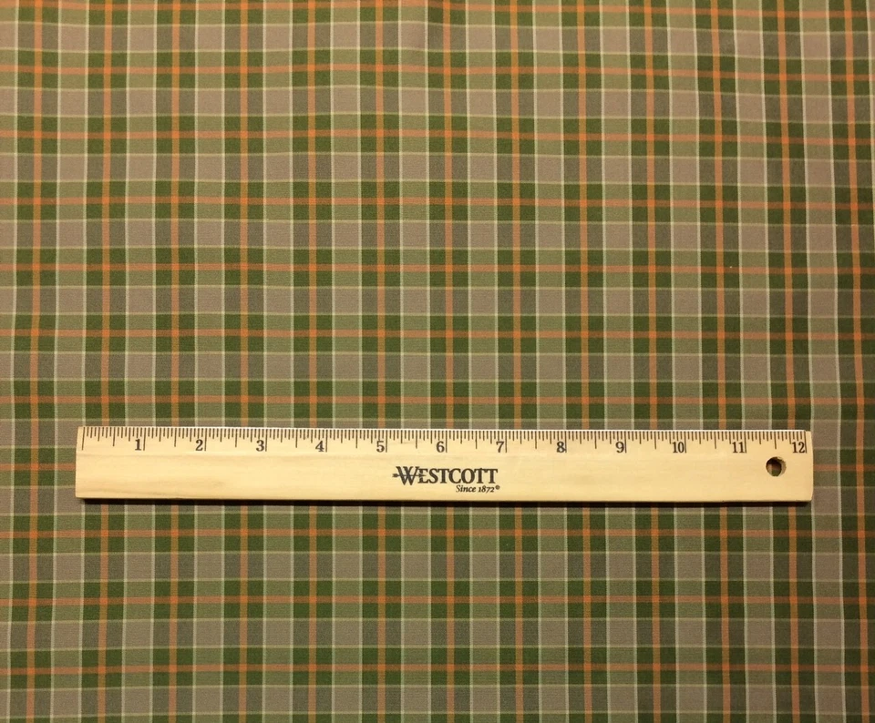 DESIGNER 100% SILK CHECK FERN GREEN RED STRIPE MULTIUSE FABRIC BY THE YARD 55"W - Image 2 of 4