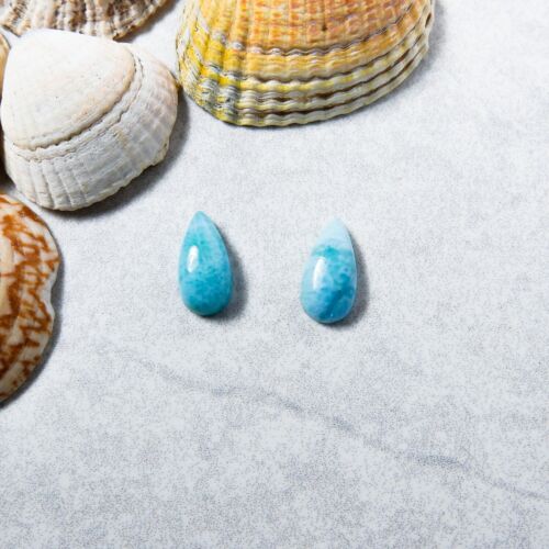 Pair of Larimar blue green Pear gemstone cabochons blue green 12x6mm EO-326